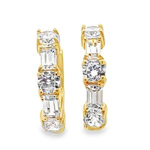 14Y Round and Baguette CZ Hoop Earrings