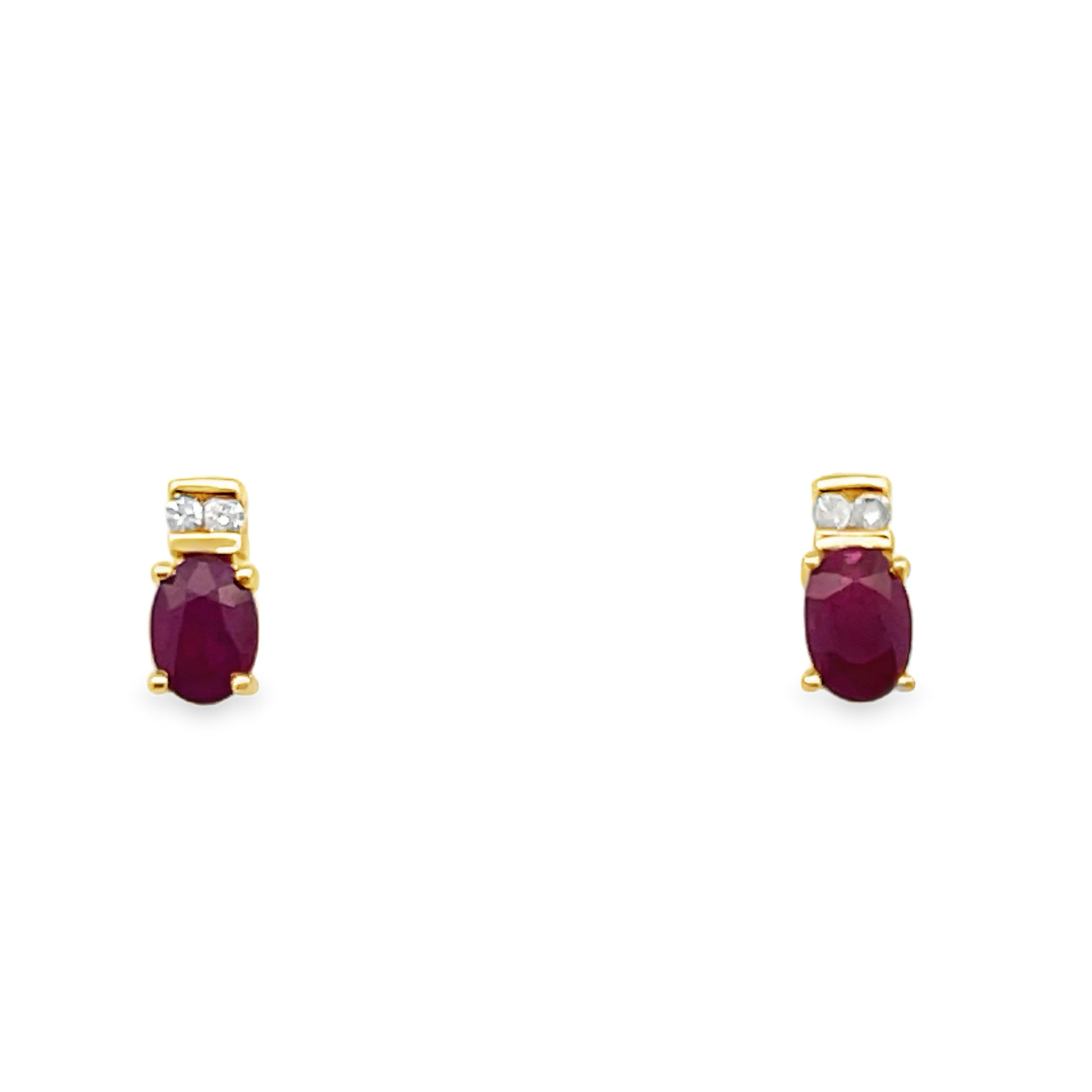 14Y Oval Ruby Channel Set Diamond Earrings