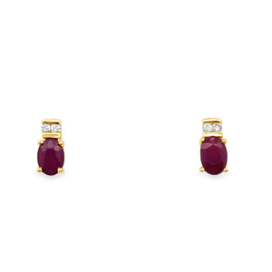 14Y Oval Ruby Channel Set Diamond Earrings