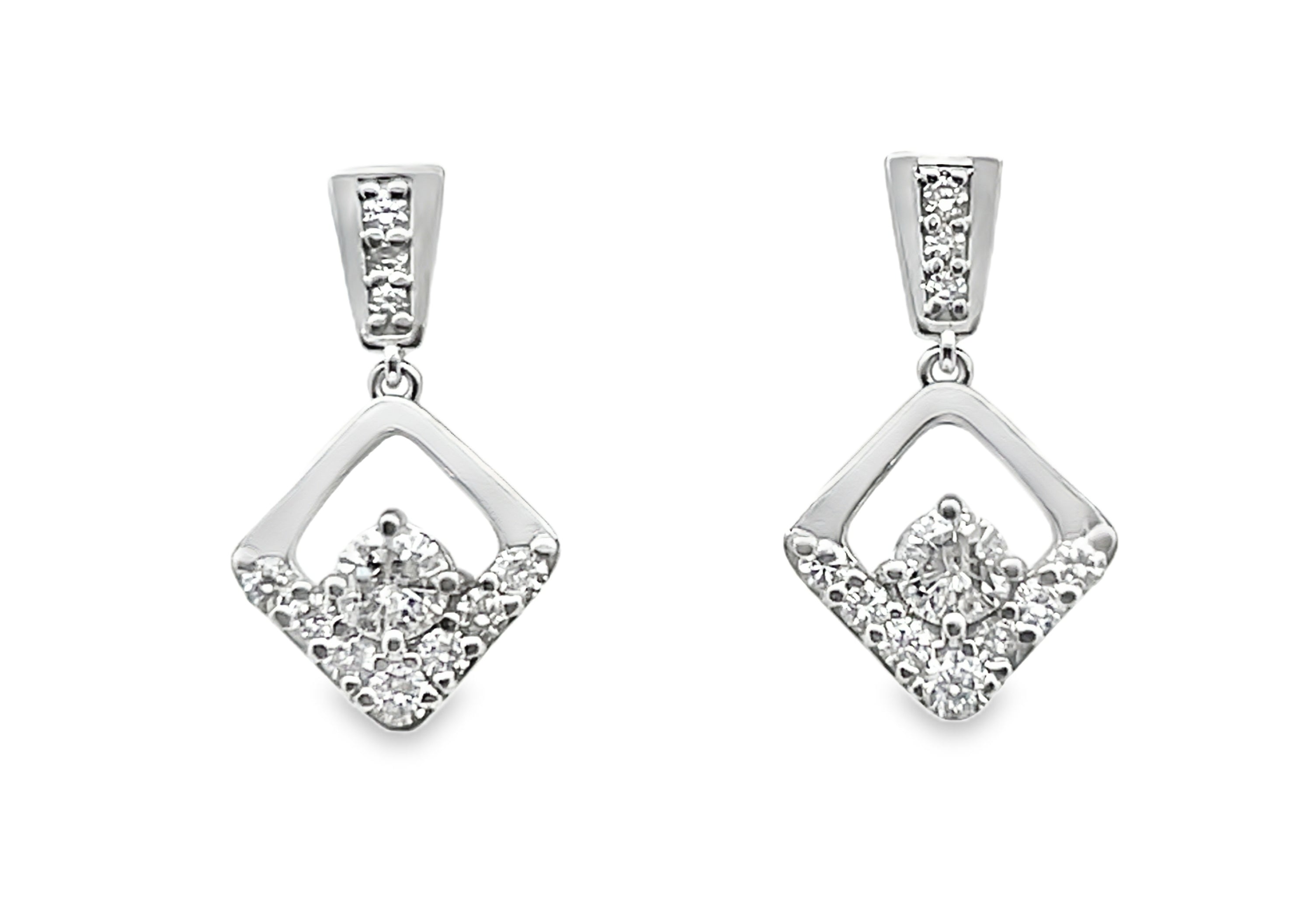 14W JA Custom Round Diamond Inside Diamond Shape Dangle Earrings