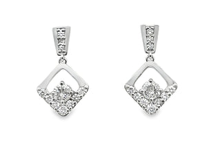14W JA Custom Round Diamond Inside Diamond Shape Dangle Earrings