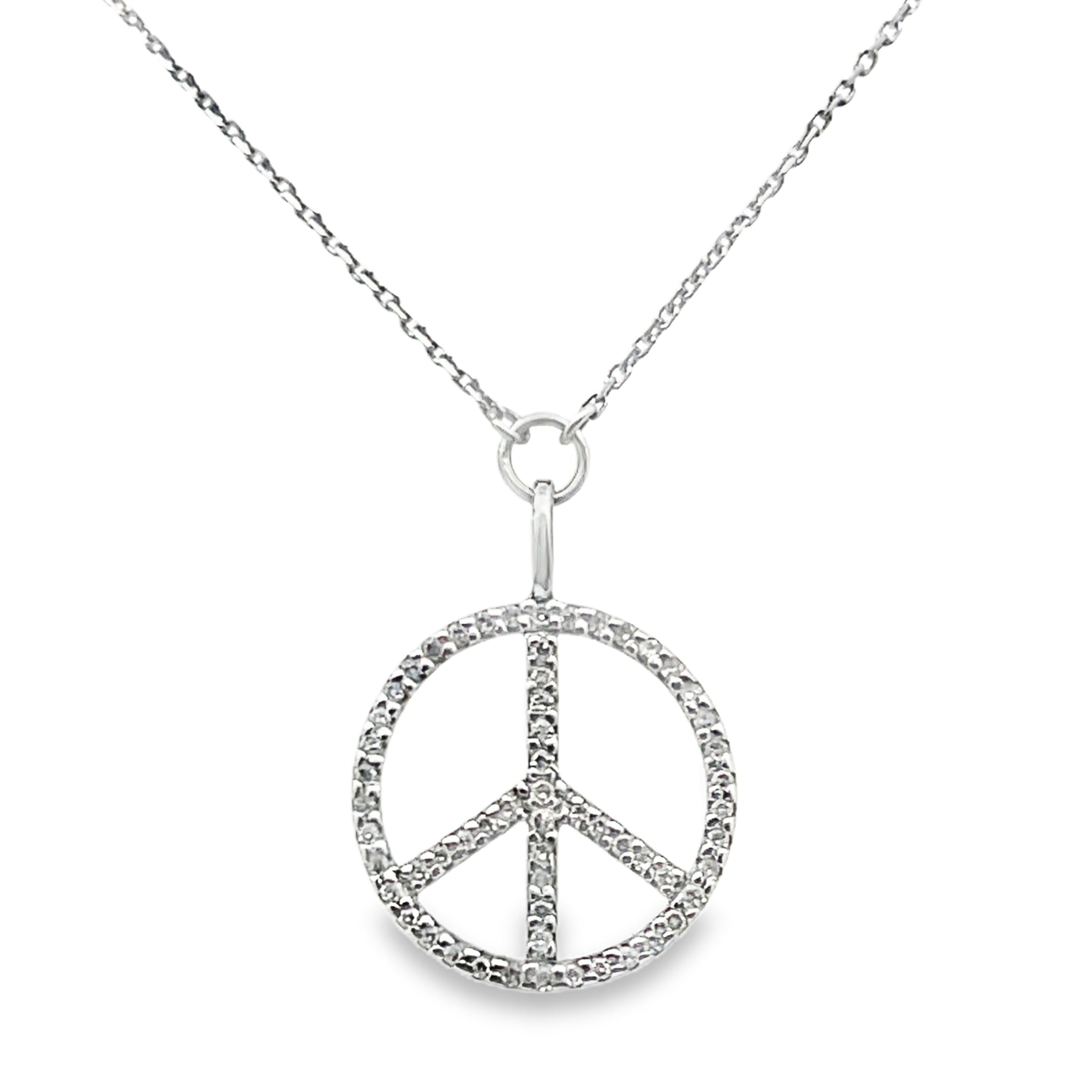 14W 1/2" Round Diamond Peace Sign Pendant