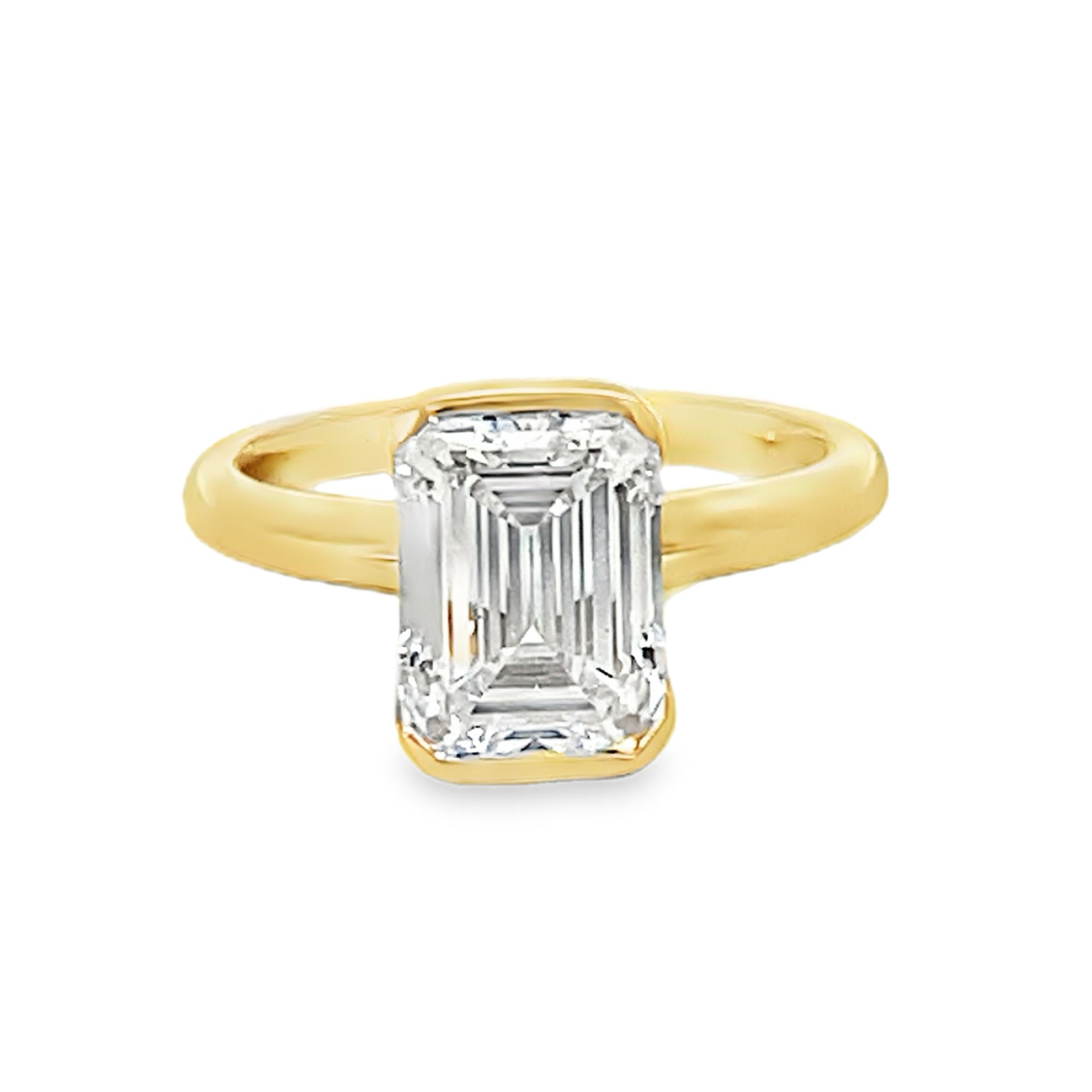 14Y Partial Bezel Set Lab Grown Emerald Cut Diamond Engagement Ring sz 6
