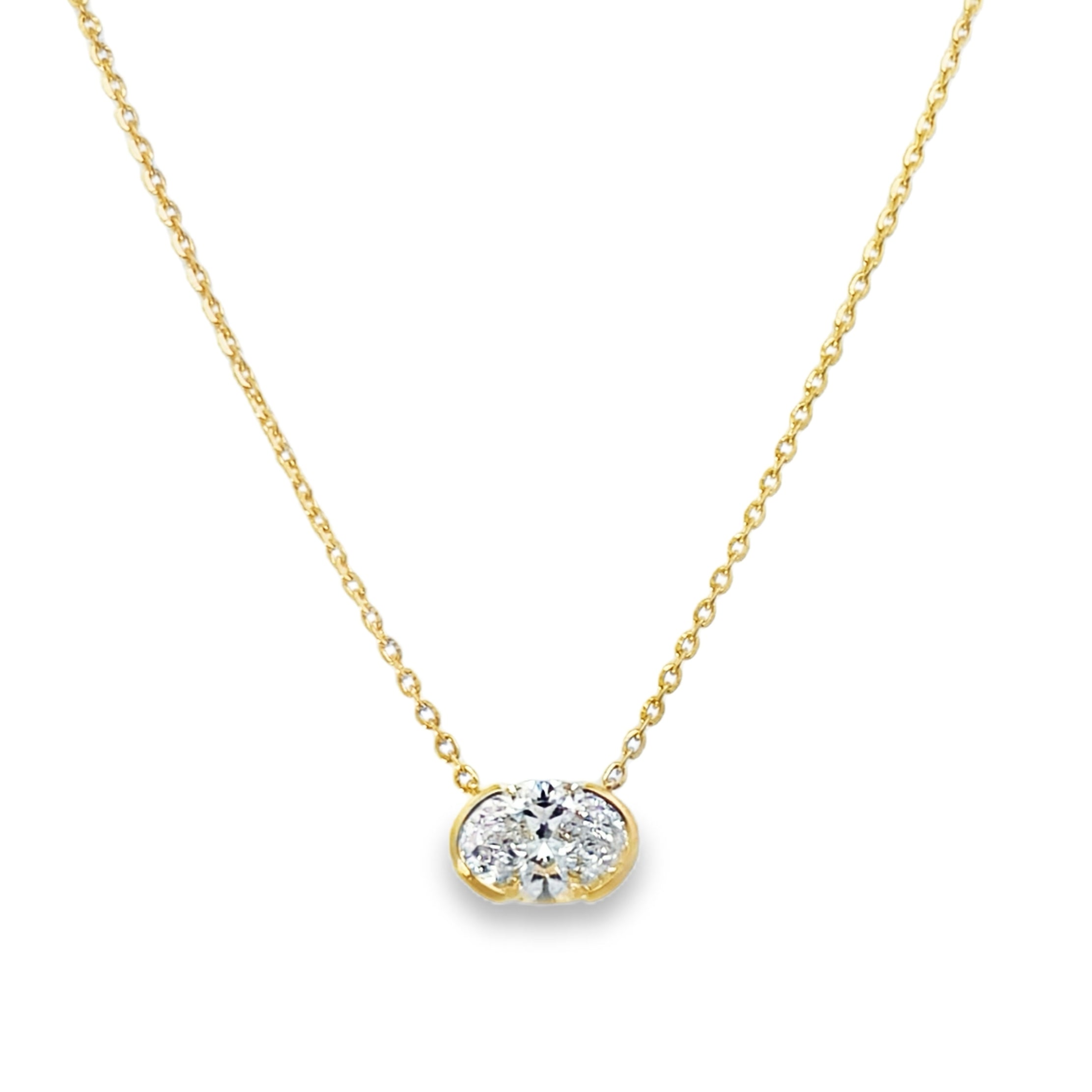 14Y Horizontal Bezel Set Oval Lab Grown Diamond Pendant 1.58ct
