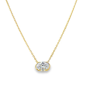14Y Horizontal Bezel Set Oval Lab Grown Diamond Pendant 1.58ct