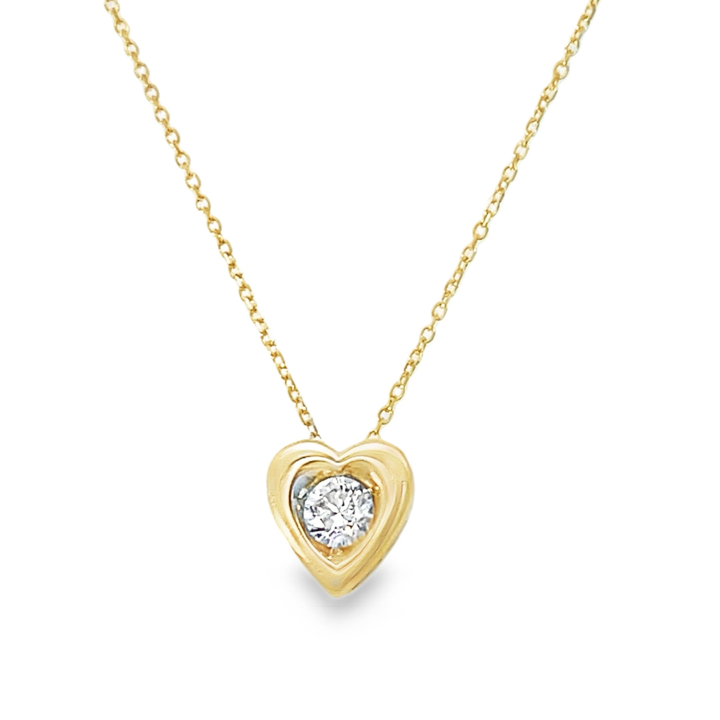 14Y Heart Shape Slide Pendant with Round Diamond on Cable Chain .32ctw 18"