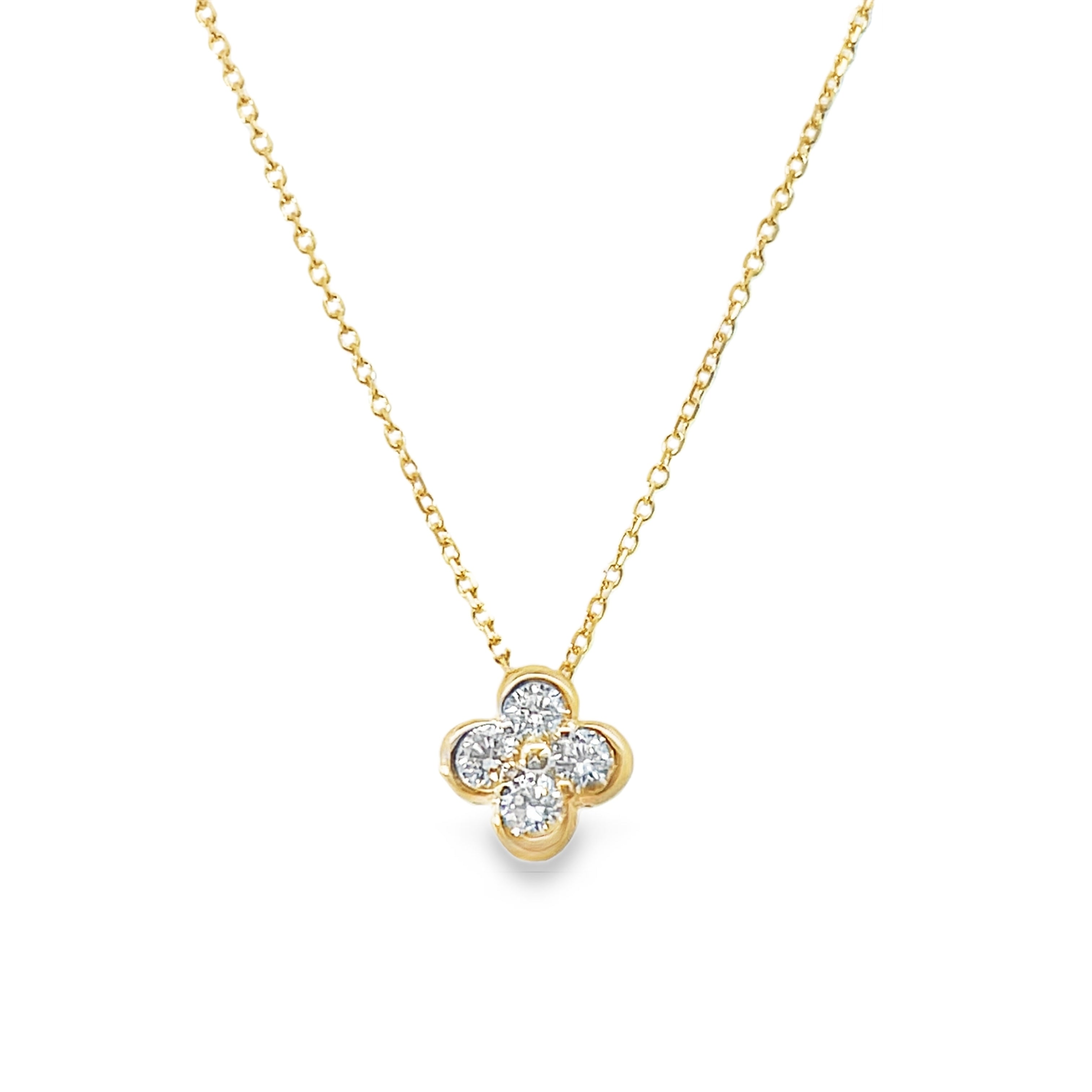 14Y Bezel Set Round Diamond "Flower" Pendant on Cable Chain 18"