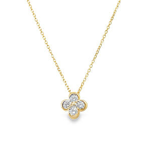 14Y Bezel Set Round Diamond "Flower" Pendant on Cable Chain 18"