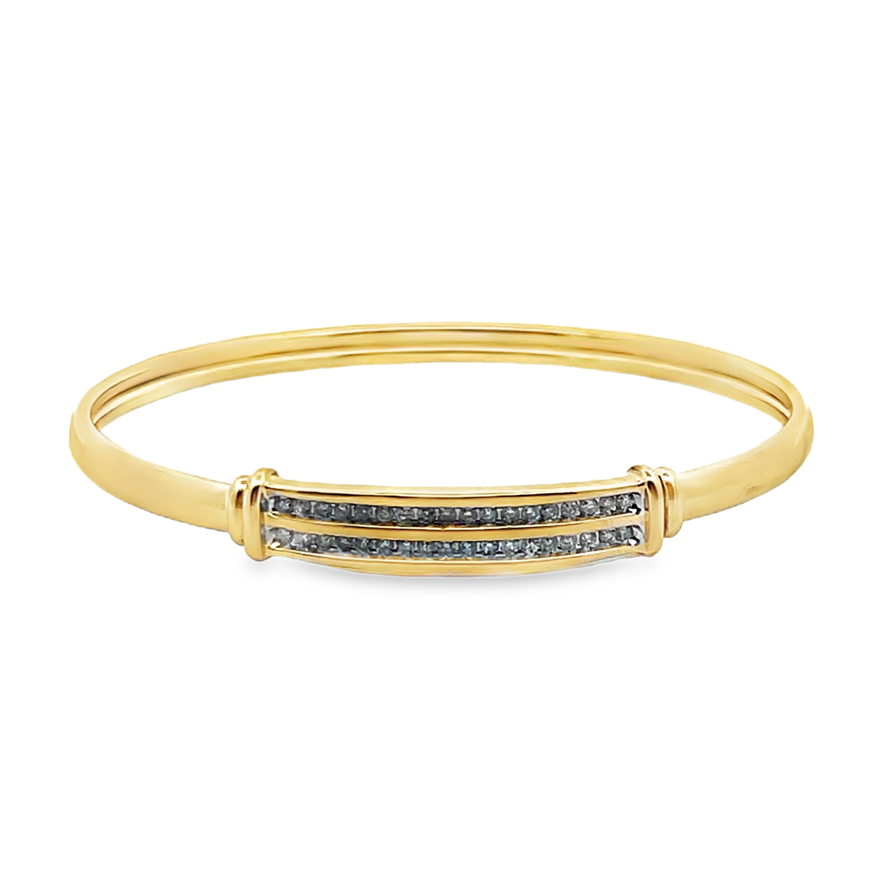 14Y Double Row Channel Set Round Diamond Bangle Bracelet