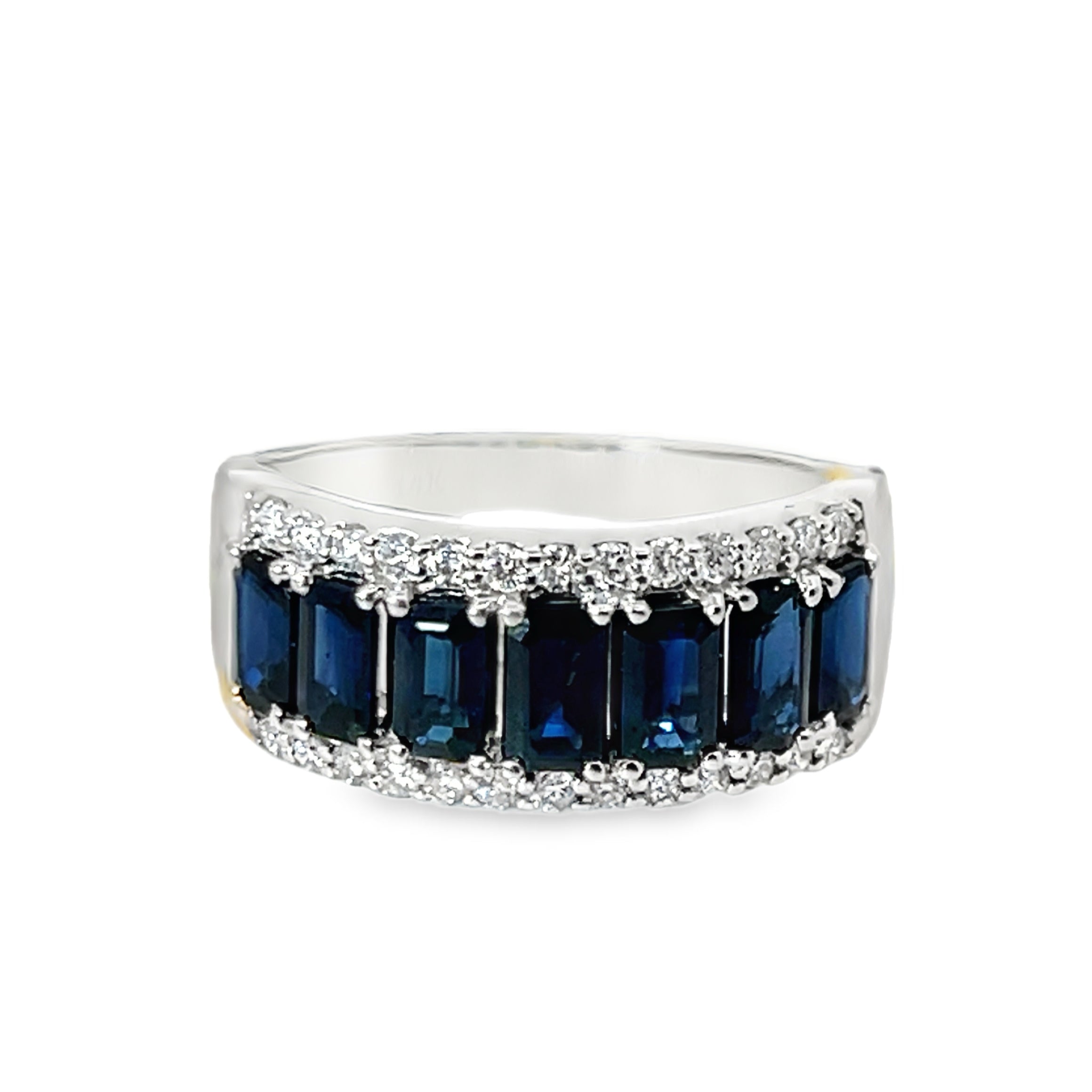 14W Straight Baguette Blue Sapphire and Round Diamond Band sz 7.5