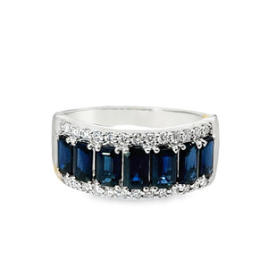 14W Straight Baguette Blue Sapphire and Round Diamond Band sz 7.5