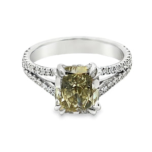 18W 2.61ct Brown/Green/Yellow Diamond Split Diamond Shank Ring sz 7