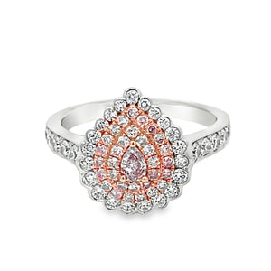 18W/R Round and Pear Shape Pink Diamond Ring with Round White Diamond Halo 1.08ctw sz 7