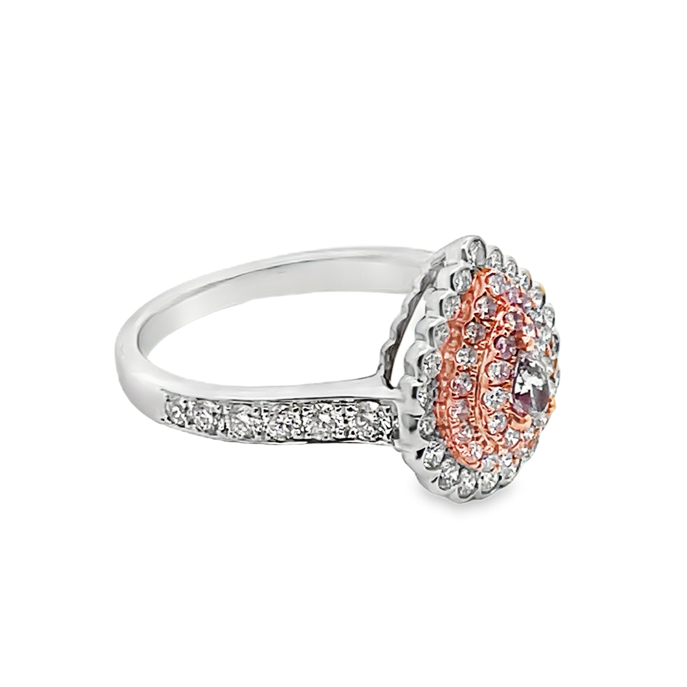 18W/R Round and Pear Shape Pink Diamond Ring with Round White Diamond Halo 1.08ctw sz 7
