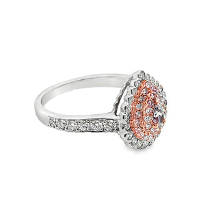 18W/R Round and Pear Shape Pink Diamond Ring with Round White Diamond Halo 1.08ctw sz 7