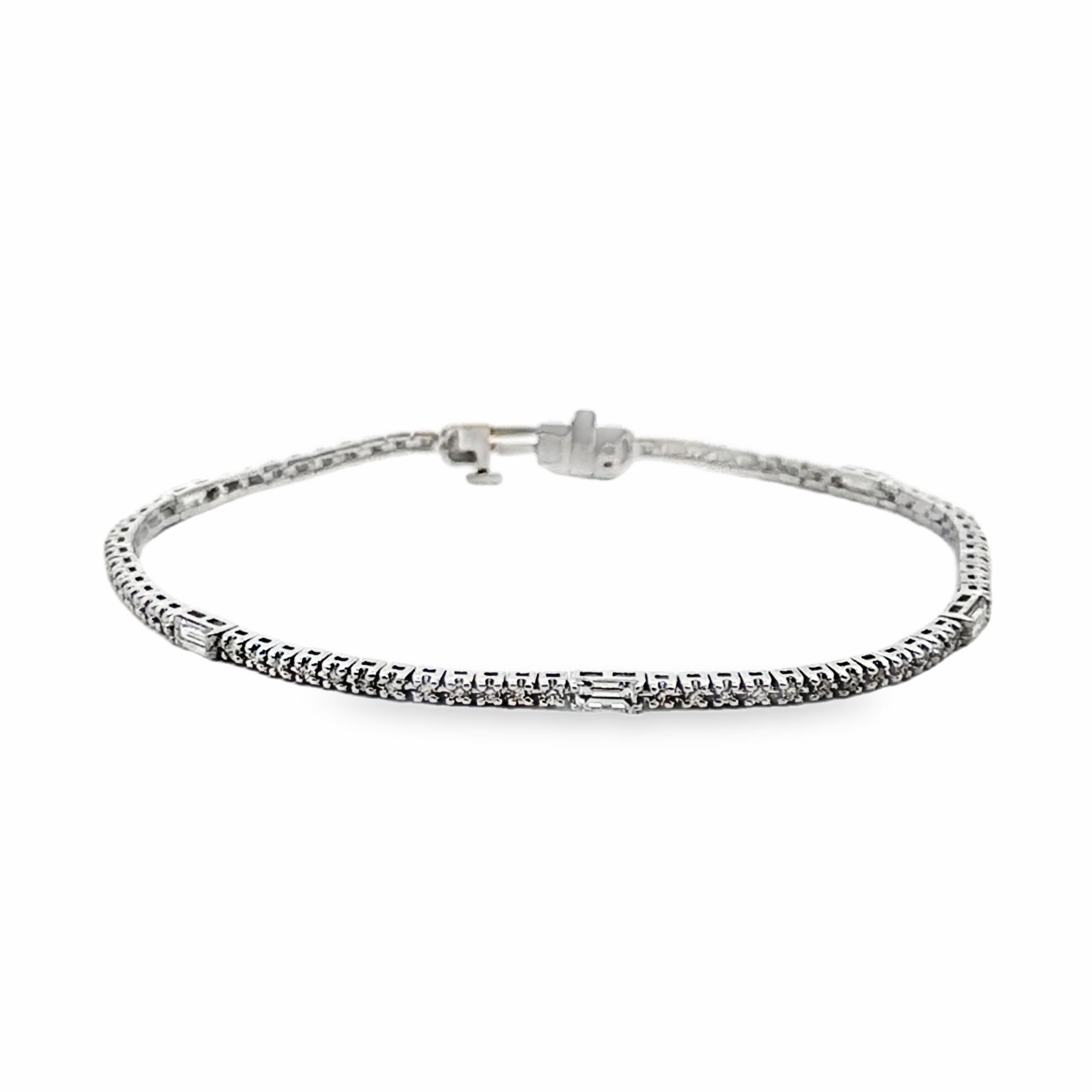 14W 1.44ctw 7" Rd and Baguette Diamond Bracelet