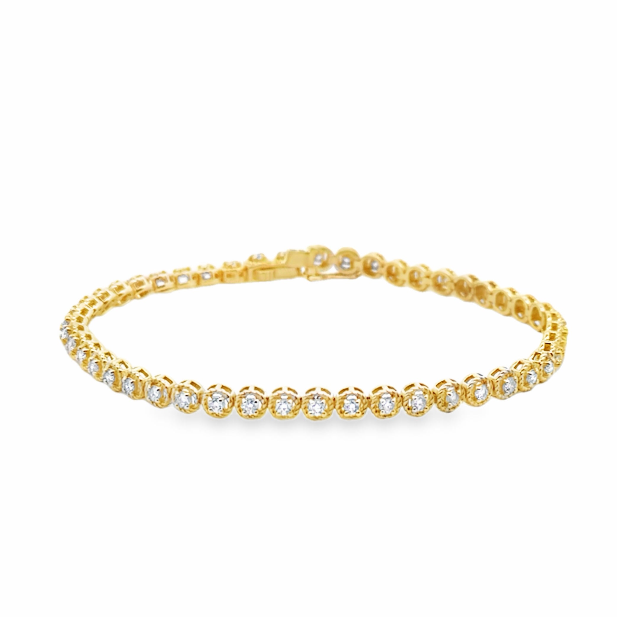 14Y 1.09ctw 7" Round Milgrain Link Round Brilliant Cut Diamond Tennis Bracelet