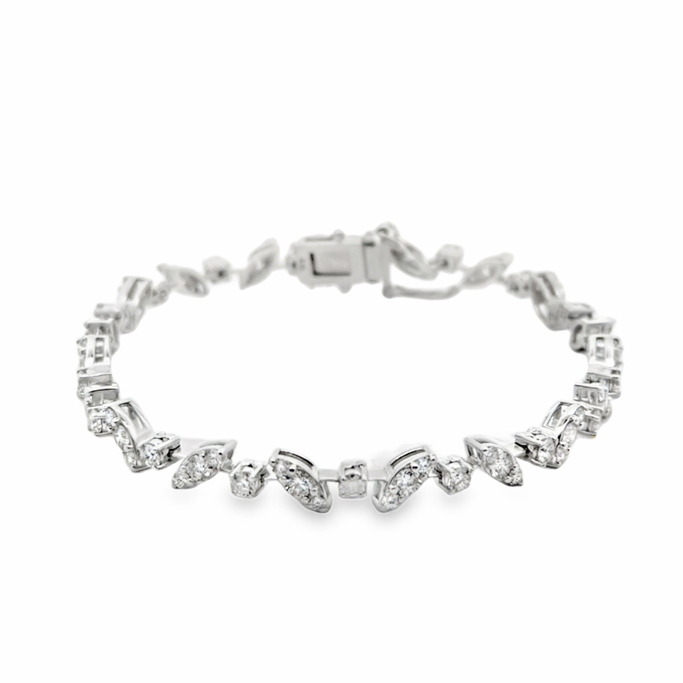 14W Round and Marquise Illusion Link Round Diamond Bracelet 3.31ctw