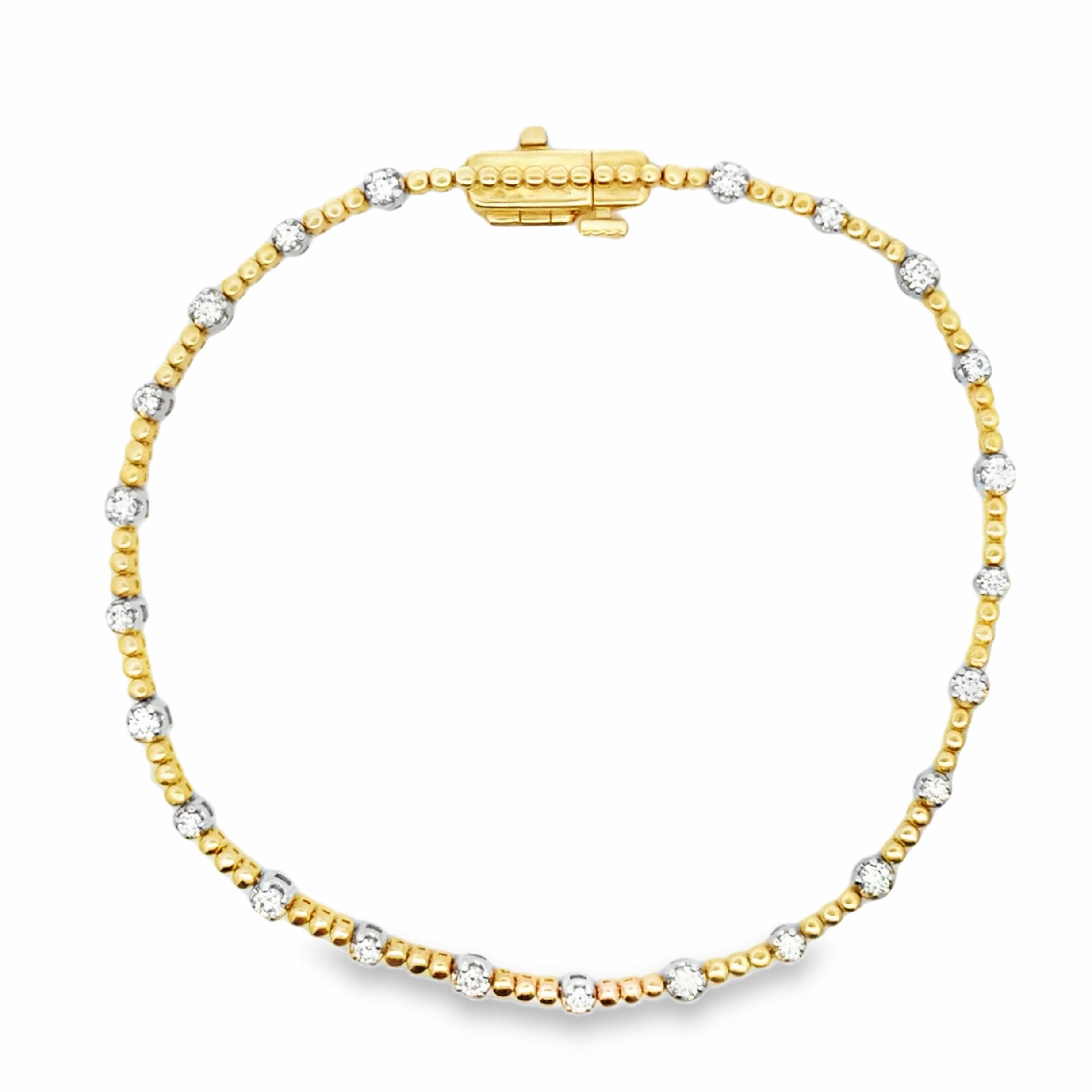 14TT Round Diamond and Bead Bracelet .61ctw