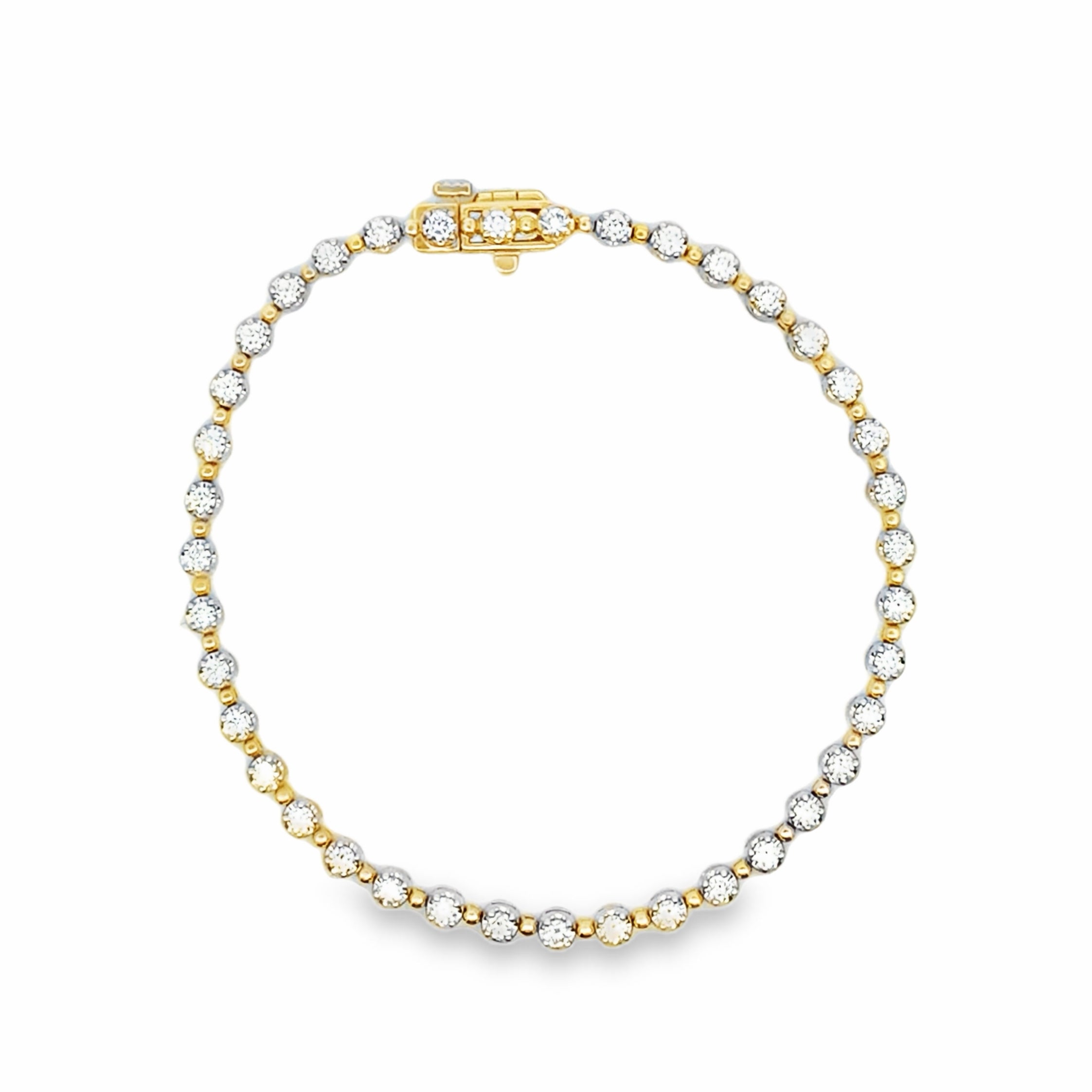 14TT 7" Round Diamond and Bead Bracelet 1.57ctw