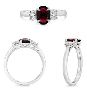 Platinum 1.46ct Oval Ruby and Diamond 3 Stone Ring Size 6.5