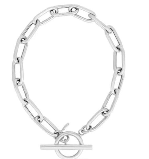 Sterling Silver Oval Link Polished Bracelet with Toggle Clasp 7.5"