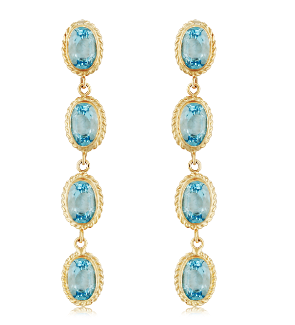 14Y 4-6x4m Oval Blue Topaz Dangle Earrings