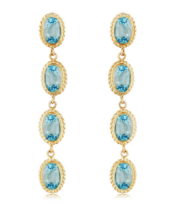 14Y 4-6x4m Oval Blue Topaz Dangle Earrings