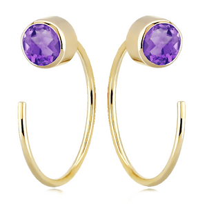 14Y 4mm Bezel Set Amethyst and Hoop Earrings