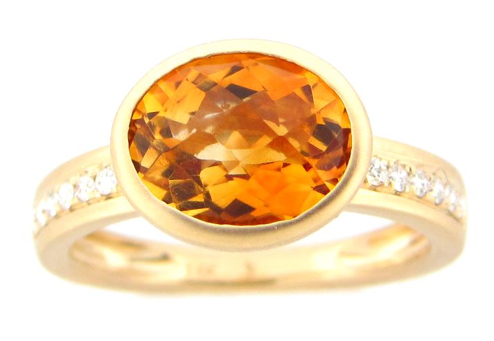 14Y Oval Citrine and Diamond Ring with Bezel-Set Citrine and Diamonds sz 6.5