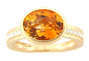 14Y Oval Citrine and Diamond Ring with Bezel-Set Citrine and Diamonds sz 6.5