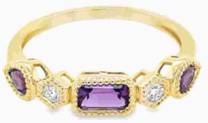 14Y Diamond and Amethyst Alternating 5 Stone Ring