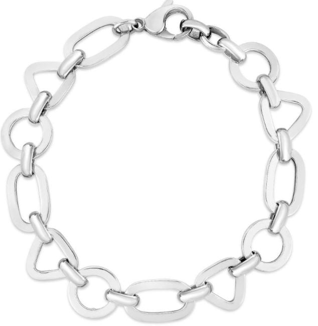 Sterling Silver Geometric Shape Bracelet with Lobster Clasp 7.5"
