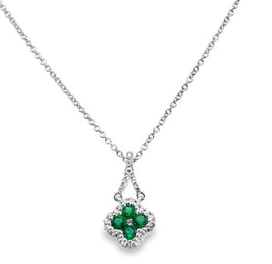 18KW Emerald and Diamond Quatrefoil Pendant