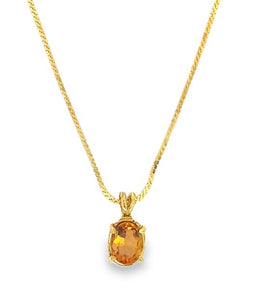 14Y Oval Citrine 4-Prong Basket Pendant