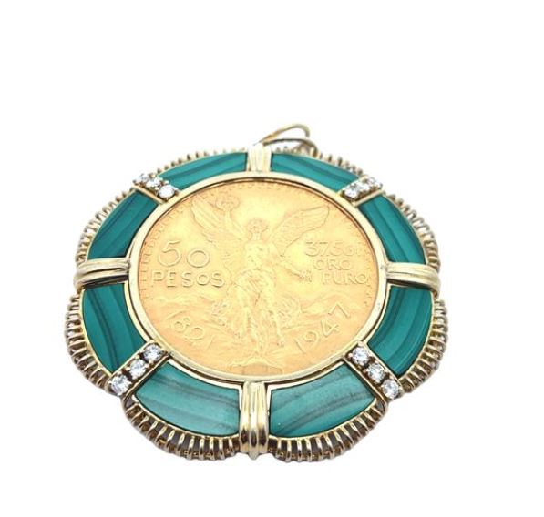 18Y 50 Pesos Coin with Malachite Diamond Pendant