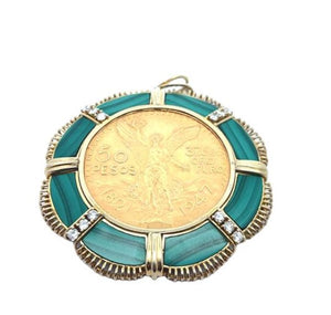 18Y 50 Pesos Coin with Malachite Diamond Pendant
