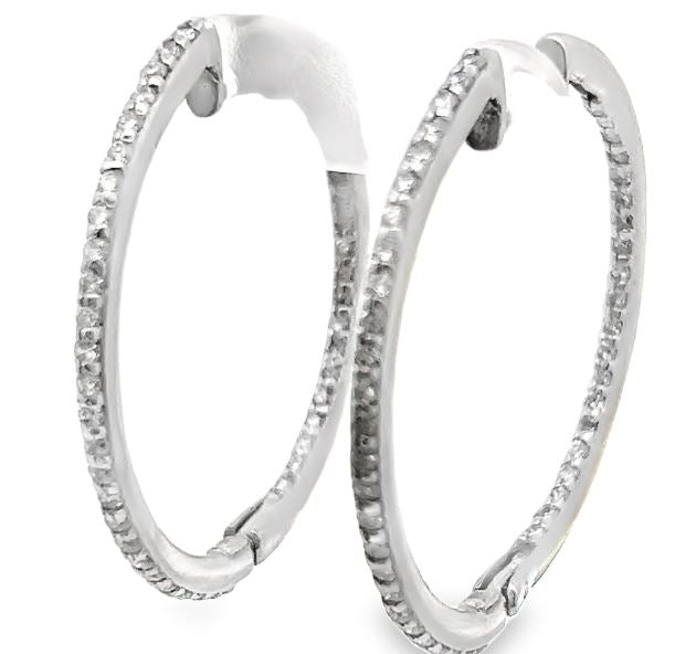 14W 1.40ctw Inside/Out Diamond Hoop Earrings