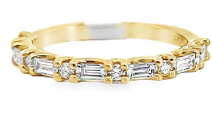 14Y Alternating Baguette and Round Diamond U-Prong Band sz 6.5