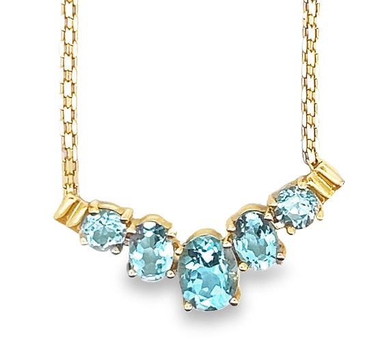 14Y 17" 5 Oval Graduated Blue Topaz Necklace