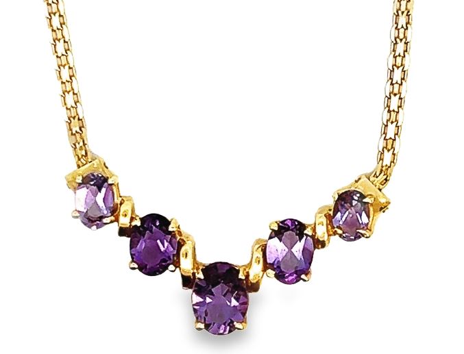 14Y 17" 5 Oval Graduated Amethyst Necklace