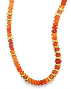 14Y 18" 9mm Mexican Fire Opal Faceted Bead Necklace with Diamond Ball Clasp