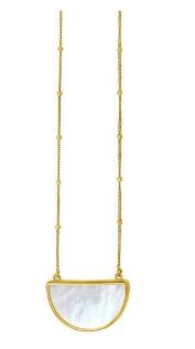 14Y Mother of Pearl Geometric Half Moon Necklace 18"