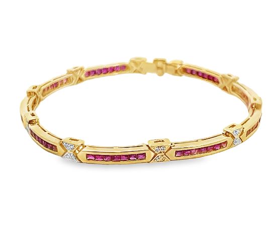 18Y Channel set Ruby and Diamond Bracelet
