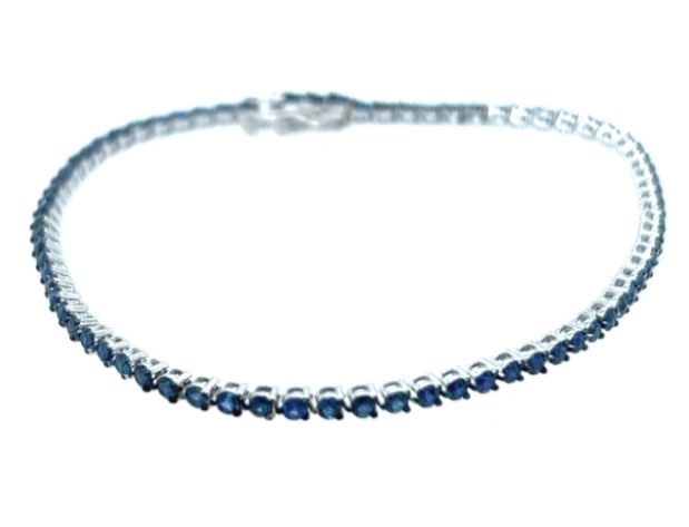 14W Round Blue Sapphire Tennis Bracelet with Black Rhodium Tips