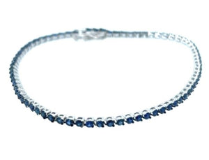 14W Round Blue Sapphire Tennis Bracelet with Black Rhodium Tips
