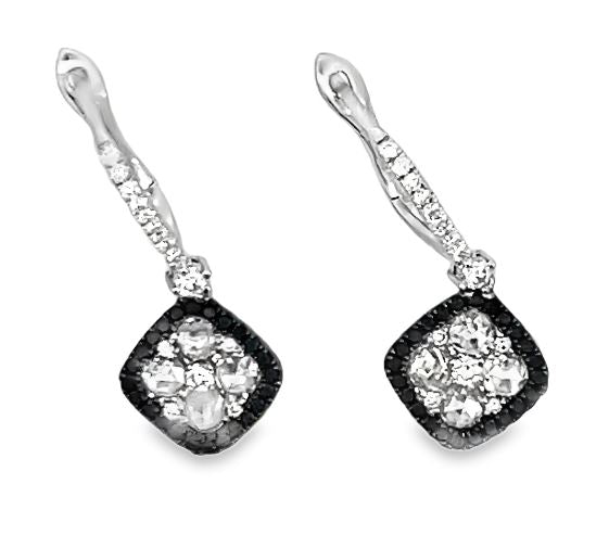 18W Cushion Shaped Diamond Cluster Dangles with Black Diamond Halo