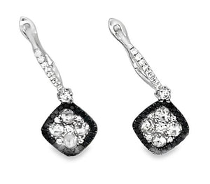 18W Cushion Shaped Diamond Cluster Dangles with Black Diamond Halo