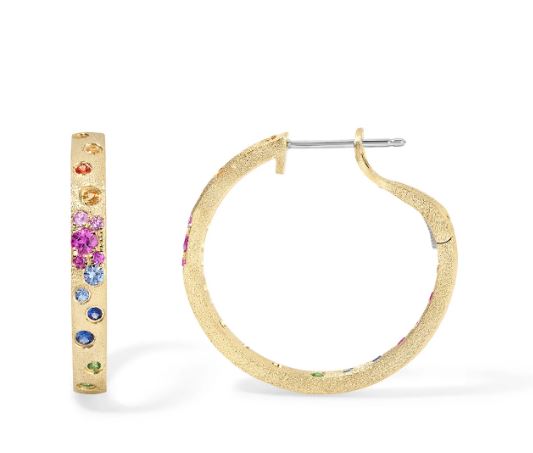 14Y Rainbow Sapphire Confetti Hoop Earrings