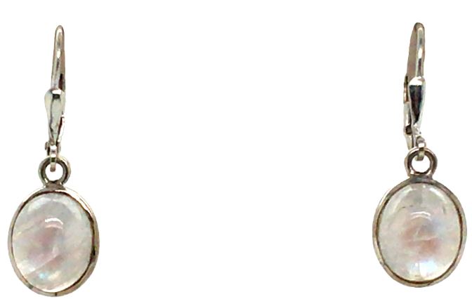 Sterling Silver Moonstone Bezel Set Oval Dangle Earrings with Leverbacks